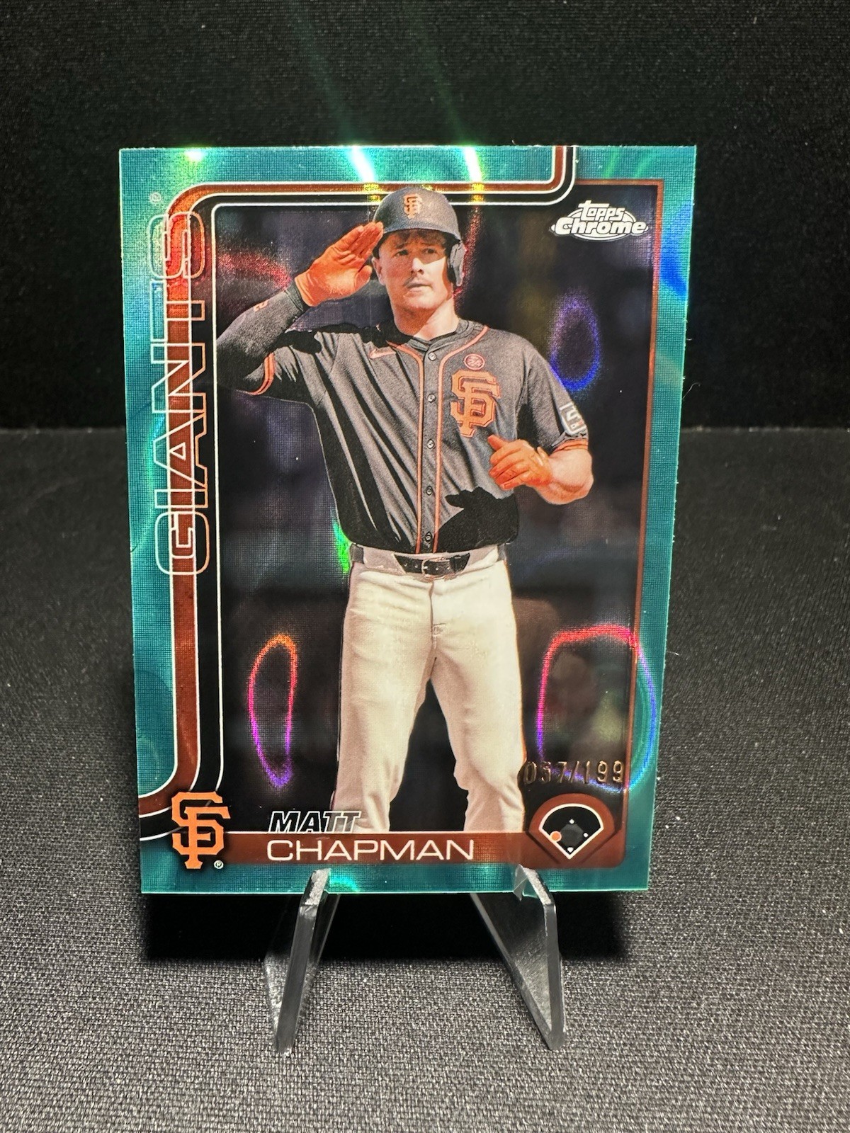 2025 Topps Chrome Matt Chapman Aqua Lava Refractor 57/199