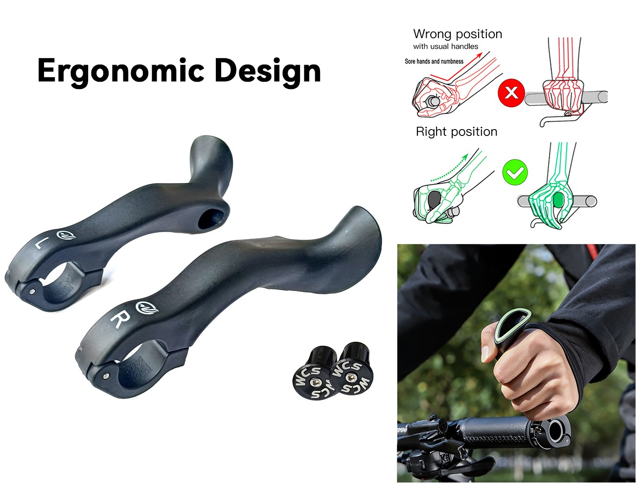 MTB Inner Bar Ends Ergonomic Handlebar Ends 145mm for Mountain Bike