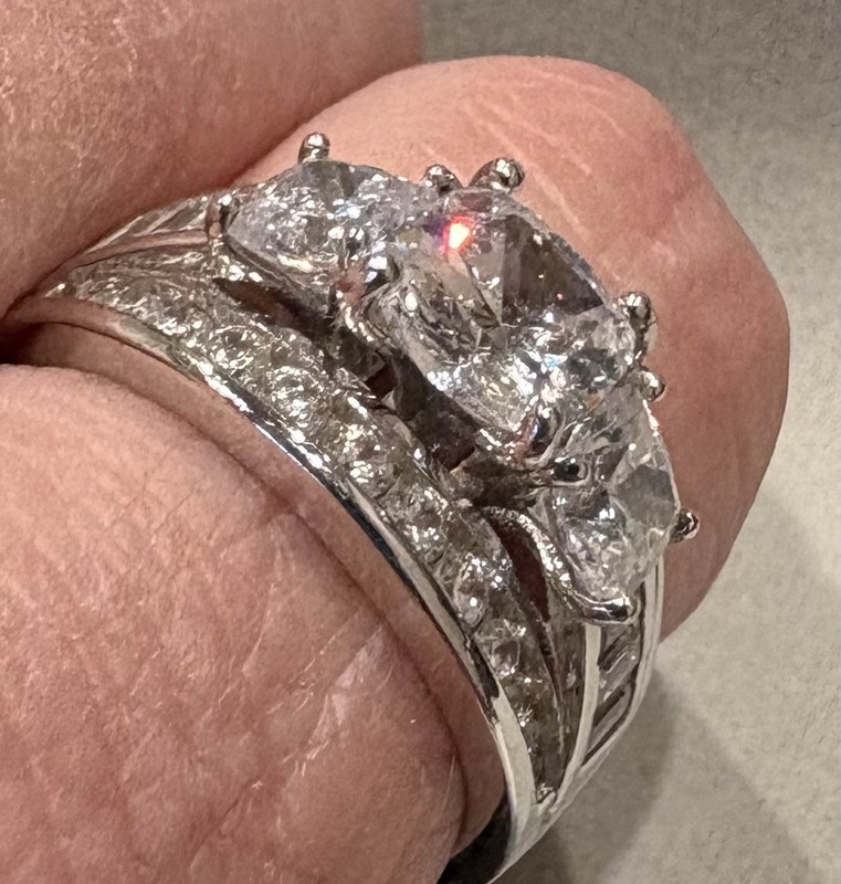 925 Sterling Silver Round And Baguette Clear CZ Engagement Ring Sz 10
