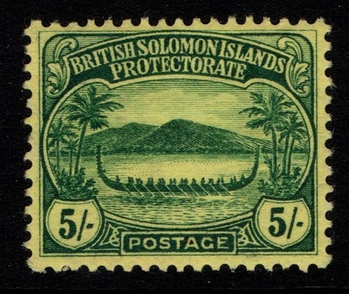 British Solomon Islands 1908 Small Canoes 5/- Five Shillings green SG17 MLH