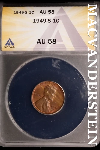 1949-S Lincoln Wheat Cent-ANACS AU 58 Almost Uncirculated No Reserve #SLK1028