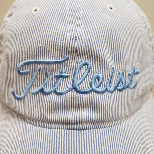 Titleist Hat Cap Strap Back Blue White Seersucker Embroidered Golf Baseball Mens - Picture 2 of 8