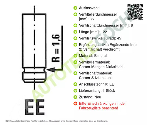 Auslassventil für Fiat Opel Peugeot Renault Citroen Freccia R4887/Bmcr ab 95-> - Bild 2 von 10