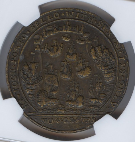 Panama 1739 Admiral Vernon Medal (#1404) Porto Bello. Adams-PBvb-1-A. NGC VF - Picture 4 of 4