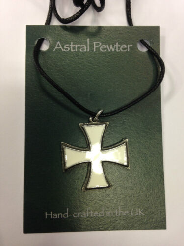 PENDANT ASTRAL PEWTER WHITE TEMPLAR IRON CROSS NECKLACE HAND CRAFTED UK NEW - Picture 1 of 5