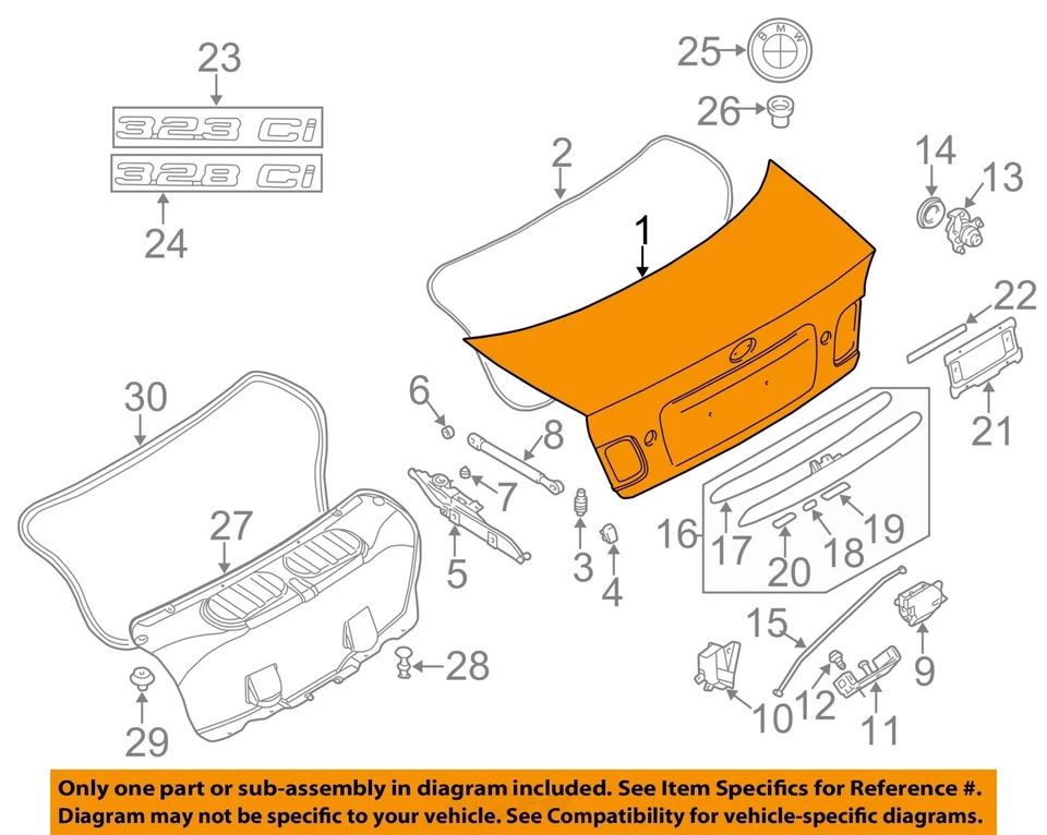 Used Deck Lid fits: 2002 Bmw 325I Conv Grade A Foto 3 de 4