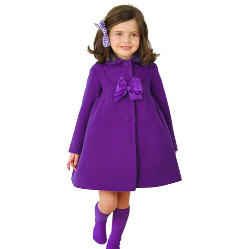 Overcoat Bow Winter Kids Girls Cashmere Lace Long-Sleeve Button Coat 2-7Years - Picture 10 of 14