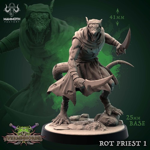 Rot Priest Rat Miniature Fits DND D&D Pathfinder War TableTop Gaming RPG - 第 1/1 張圖片