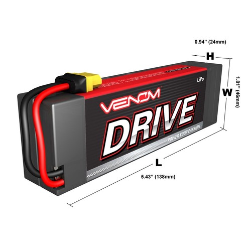 Venom 7.4V 5000mAh 2S 20C 1555 RC batteria LiPo con Traxxas Deans EC3 Tamiya - Foto 2 di 3