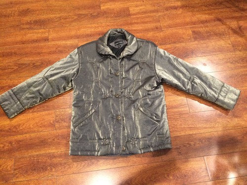J. Gallery Iridescent Golden Green Metallic Olive Button-Down Jacket Coat sz L - Picture 3 of 11