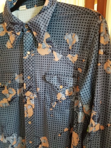 Vintage Disco Western Rockabilly Pearl Snap Button Up Short Men Floral - Picture 2 of 7