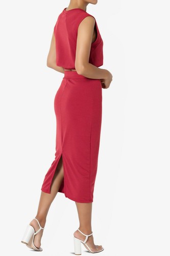 TheMogan S~3X Baby Terry Semi Crop Tank Top & Pencil Calf Midi Skirt 2 PC SET - Picture 72 of 218