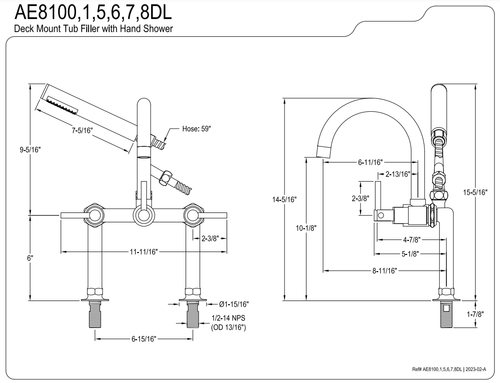 Drei-Griff 2-Loch Deck Befestigung Klauenfuß Badewanne Wasserhahn mit Handbrause AE8106DL - Bild 5 von 5