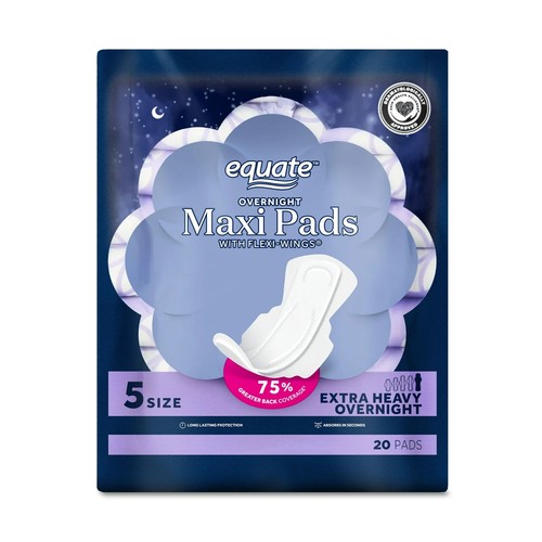 Equate Maxi Pads with Flexi-Wings Extra Heavy Overnight Unscented Size 5, 80 ct - Picture 11 of 24
