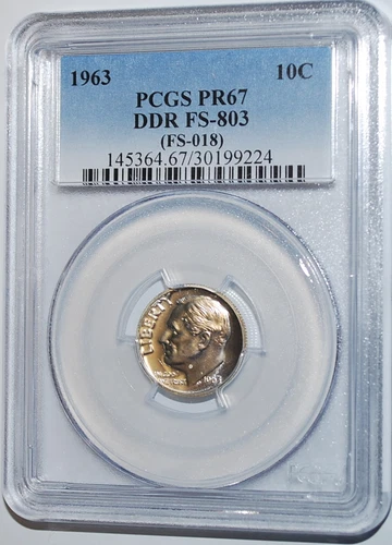 ** 1963 SILVER PCGS PR 67 DDR FS-803 (FS-018) Roosevelt Dime Cherrypicker **