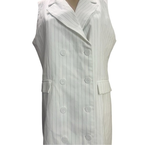SOLITAIRE Vintage White Business Dress Sleeveless Collared Stripes size Large - Picture 7 of 12
