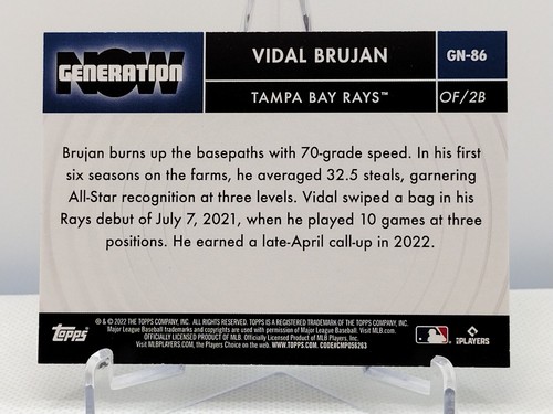 Vidal Brujan RC Foil 2022 Topps Update #GN-86 Generation Now Tampa Bay Rays  - Picture 2 of 2