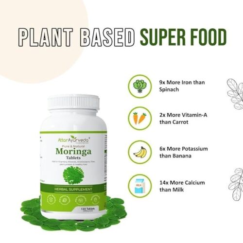 ATTAR AYURVEDA Suplemento Orgánico Moringa Oleifera - 120 Comprimidos/500mg - Imagen 2 de 6