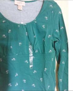 NWT-Ann-Taylor-Loft-Swallows-Print-Scoop-Neck-Long-Sleeve-Tee-Top-30-NEW-Green