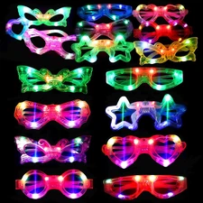 24 Packs LED Glasses for Kids Glow in the Dark Party Supplies Favor,6 LED 6 Shap