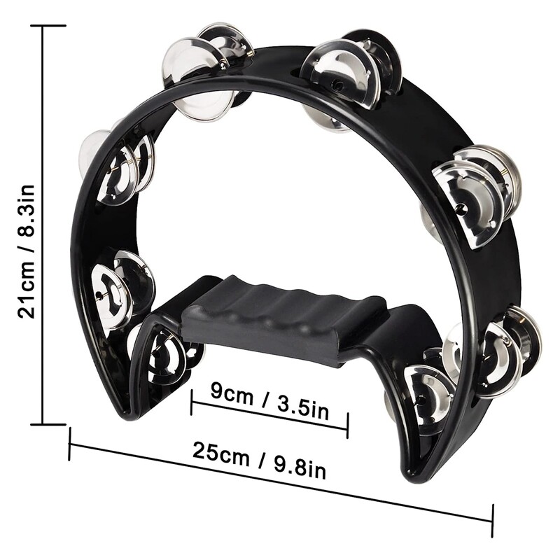 Tambourine,Metal Jingles Hand Held Percussion Half Tambourine and