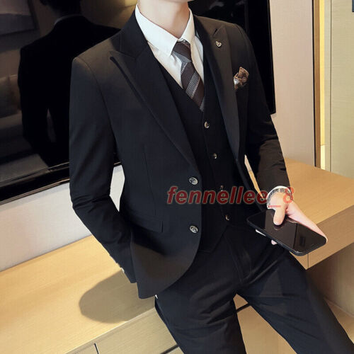 Trajes para hombre color liso 3 piezas chaqueta chaleco pantalones delgado formal vestido boda banquete - Imagen 16 de 22