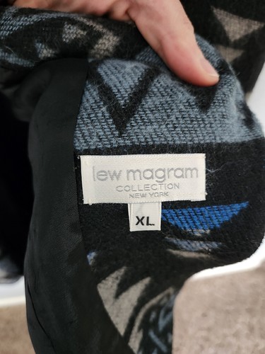 Vintage Lew Magram Aztec Blue Geometric Single Button Wool Blend Sport Blazer XL - Picture 7 of 12