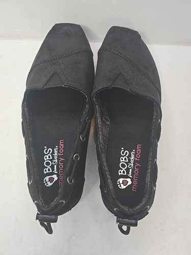 Bobs From Skechers Shoes Womans 7.5 Black Faux Leather Slip On Faux Fur Lined - Picture 19 of 21