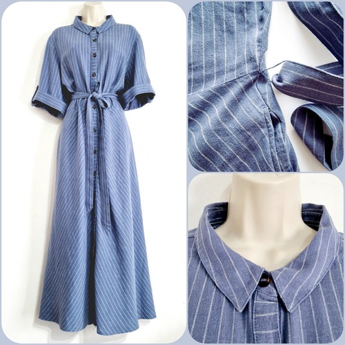 White Stuff Size 22 RRP £85 BNWT Blue/White Pinstripes Midi Shirt Dress Pockets - Picture 23 of 24