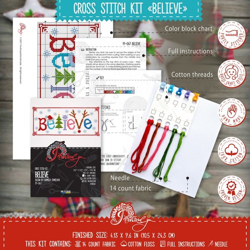 Kit de punto de cruz de Navidad 'CREE' patrón contado - hágalo usted mismo regalo de vacaciones de invierno - Imagen 3 de 10