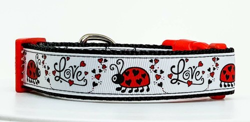 Ladybug dog collar handmade adjustable buckle 1" wide or leash Love - Picture 3 of 12