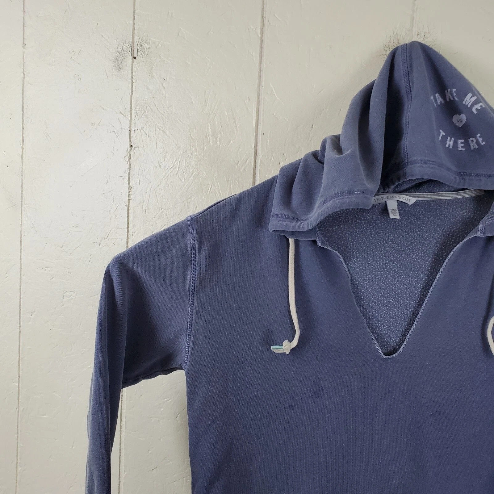 UNDERCOVER Victoria's Secret felpa con cappuccio donna piccola blu coulisse scollo a V manica lunga grafica