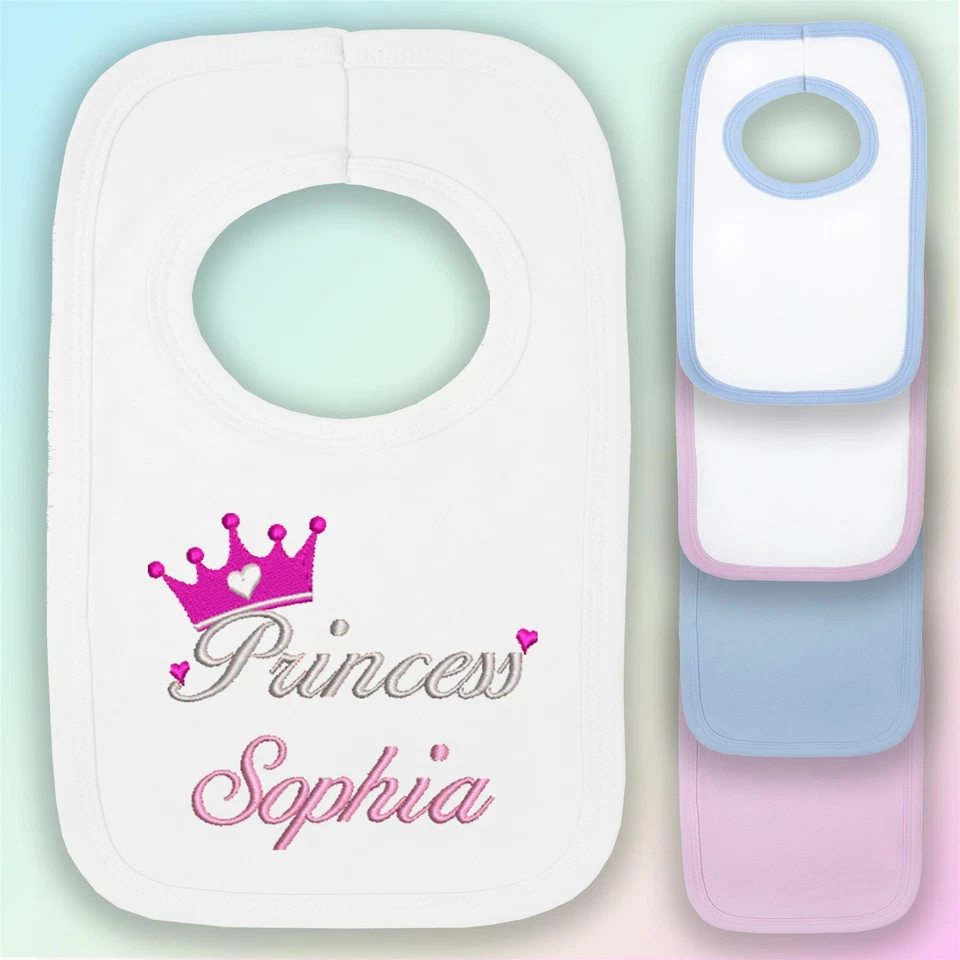 BABYSTITCHING Personalisiertes besticktes Baby-Lätzchen Prinzessin Krone Geschenk Name Mädchen Mädchen