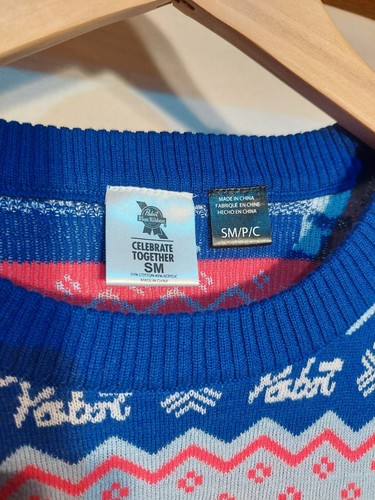 Pabst Sweater Men's Small Ugly Christmas Blue Ribbon Beer Milwaukee Cotton Blend - Picture 2 of 5