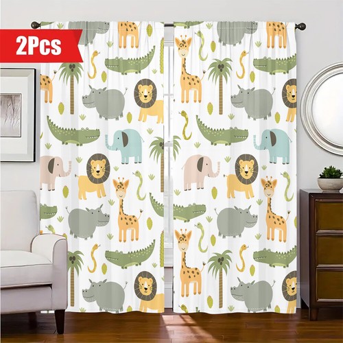 2Pcs Cartoon Zoo Lion Window Curtain Drapes For Bedroom Living Room Kitchen 84in - Picture 10 of 24