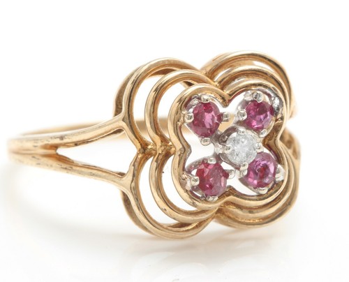 .14 Carat Natural Ruby and Diamonds in 10K Solid Yellow Gold Women Ring - Picture 2 of 6