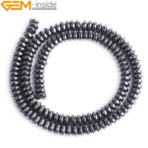 Rondelle Stone Black Jet Hematite Loose Beads Jewelry Making 15" Non-magnetic - Picture 34 of 45