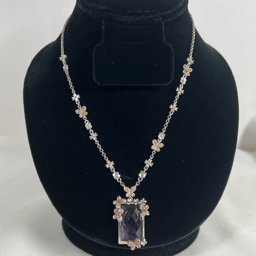 Ross Simons Necklace Sterling Silver 925 Pink Stone Butterfly 20” HSN - Picture 1 of 9