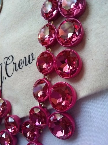 NWT J. Crew Brulee Pink Double Drop Necklace Fuchsia Faceted Statement Jewelry - Picture 10 of 15