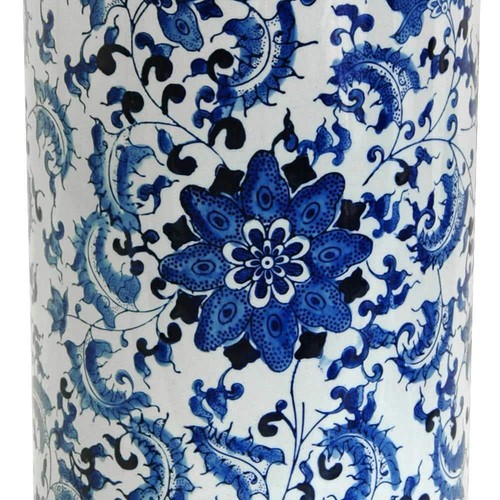 Oriental Furniture Decorative Vase Porcelain, Cylindrical Umbrella Stand Blue - Picture 2 of 2