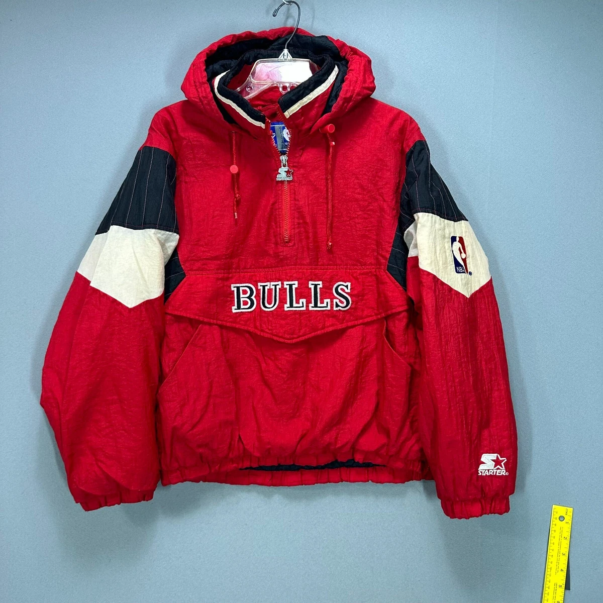 Vintage Starter Chicago Bulls 1 4 Zip Pullover Jacket Coat Sz L Red FLAWED