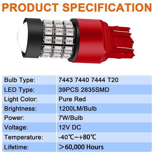 Bombillas de estacionamiento con flash estroboscópico rojo brillante LED Winetis 7443 7440 T20 - Imagen 3 de 14