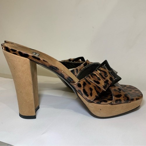 90s Stuart Weitzman 8 Platform Block Heel Leopard Cheetah Animal Print Heels - Picture 6 of 10