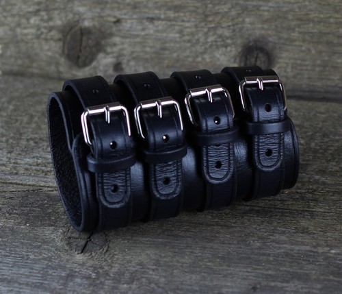 Pulsera de cuero negro, puño hombre, accesorios mujer. Puño basculante. - Imagen 6 de 11