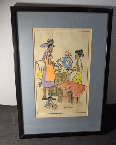 CARIBBEAN ISLAND STREET SCENE-HAND COLORED - Picture 1 of 6