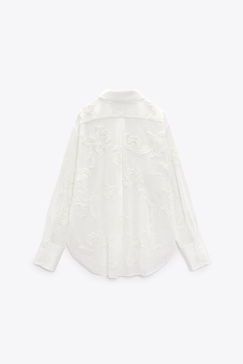 NWT ZARA Embroidered Semi-sheer Beaded Button-up Blouse NWT ZARA Embroidered Semi-sheer Beaded Button-up Blouse