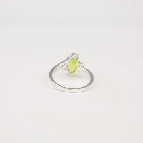 Natural Peridot Gemstone925 Sterling Silver Jewelry Zircon Marquise Ring For Her - Picture 3 of 10