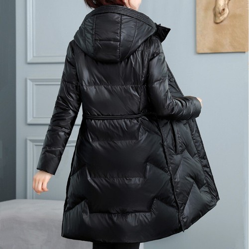 Women Midi Hoodie Quilted Padded Coat Warm Thick Down Jacket Shiny Winter Coat - Picture 1 of 22