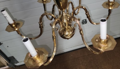 Vintage Brass Chandelier 6 Arm Ceiling Light 24" Across Lighting Decor - Picture 3 of 10