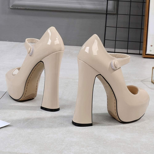 Women'S Peep Toe Hidden Platform Ankle Strap Chunky High Heel Pumps PU Apricot T - Picture 2 of 12